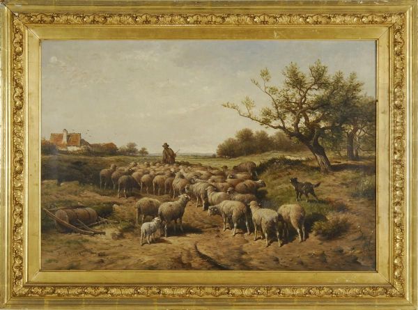 A Shepherd Tending His Flock Oil Painting by Franck Brissot