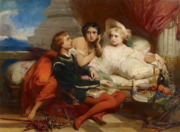 Boccaccio Liest Joanna Von Neapel Das Dekameron Vor Oil Painting by Gustave (Egidius Karel G.) Wappers