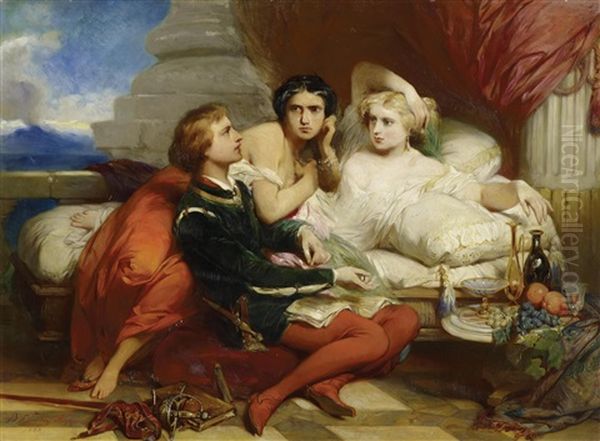 Boccaccio Liest Joanna Von Neapel Das Dekameron Vor Oil Painting by Gustave (Egidius Karel G.) Wappers