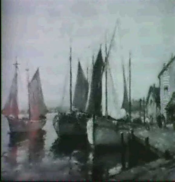 Harbor Scene Oil Painting by William Ward I