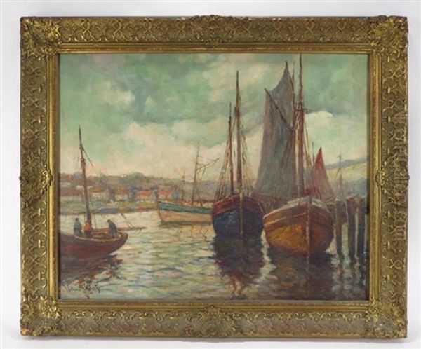 Harbor Scene Oil Painting by William Dudley Brunett Ward Jr.