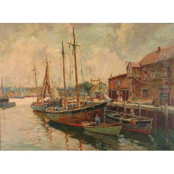 A Harbor Scene In Normandy Oil Painting by William Dudley Brunett Ward Jr.