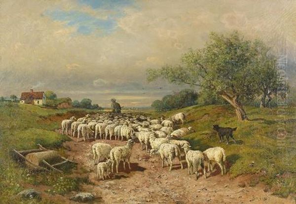 Sommerliche Landschaft Mit Schafherde. Oil Painting by Franck Brissot