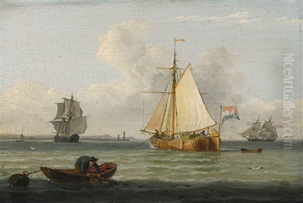 A Dutch Buss On The Humber Oil Painting by John Ward Of Hull