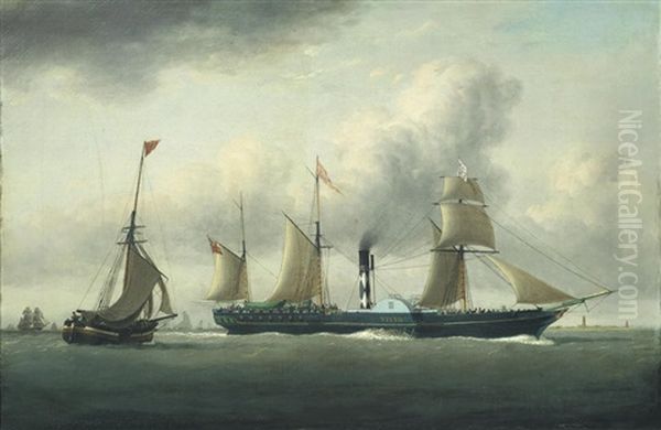 The Paddle Steamer Vivid At The Mouth Of The Humber Oil Painting by John Ward Of Hull