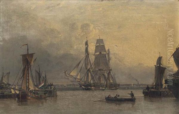 The William Lee Arriving At The Humber Dock Basin, Hull, On Her Return From Calcutta, 22nd January 1839 Oil Painting by John Ward Of Hull