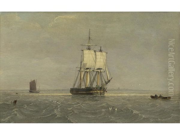 Sailing In Choppy Seas Off The Yorkshire Coast Oil Painting by John Ward Of Hull