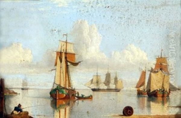 Shipping Lying In The Humber Oil Painting by John Ward Of Hull