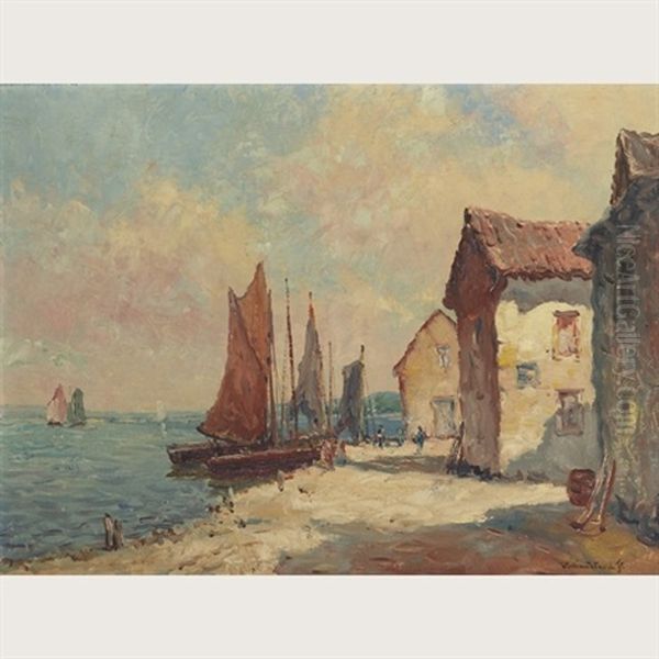 Breton Fishing Village Oil Painting by William Ward the Younger