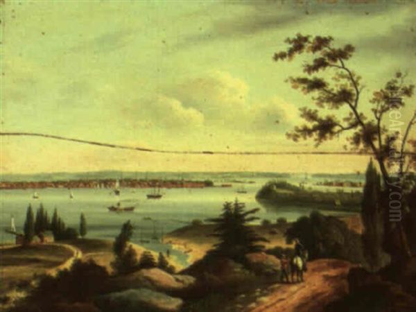 View Of New York Harbor... Oil Painting by Charles Caleb Ward