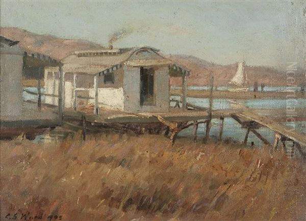 Fishing Shacks And Sailboat, Southern California Oil Painting by Charles S. Ward