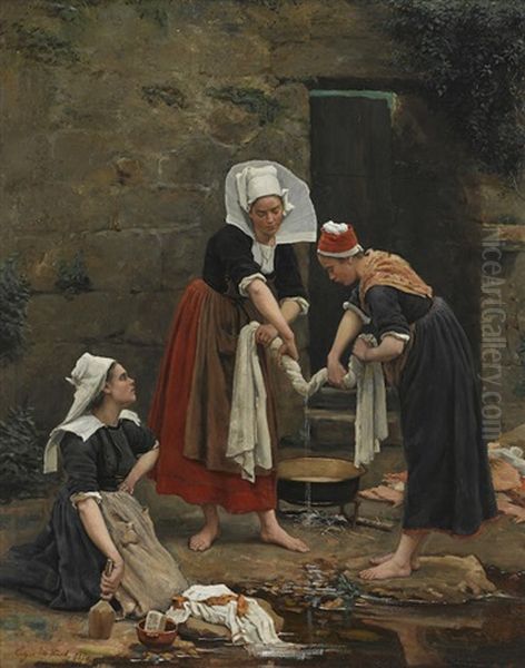 Washing Day Oil Painting by Edgar Melville Ward