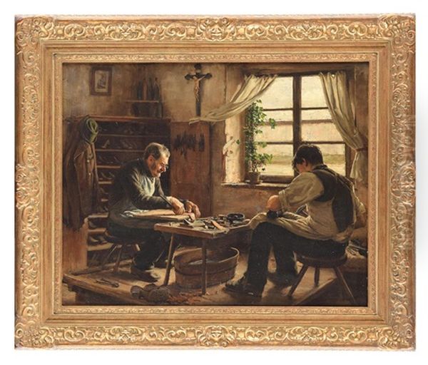 Cobblers In A Workshop Oil Painting by Edgar Melville Ward