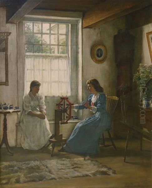 Women In Interior Oil Painting by Edgar Melville Ward