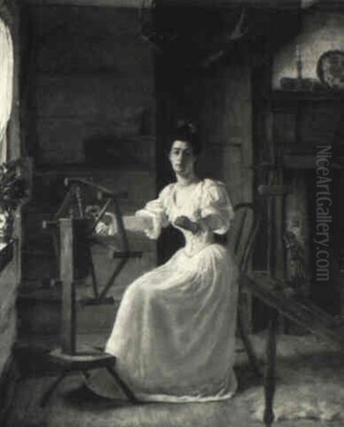 Reeling Yarn Oil Painting by Edgar Melville Ward