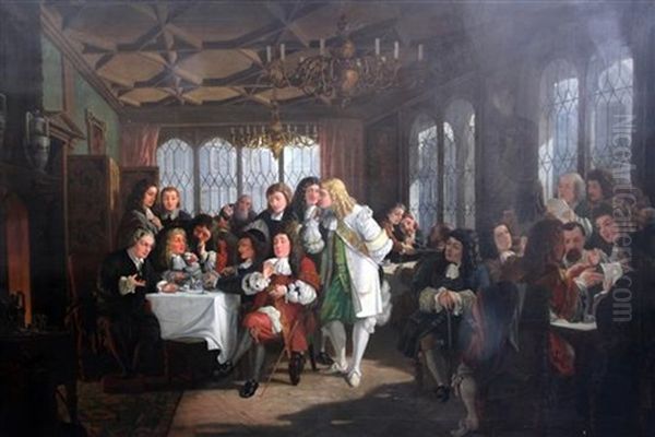 Interior Of Will's Coffee House, Covent Garden, With Eminent 17th Century Figures Oil Painting by Edward Matthew Ward