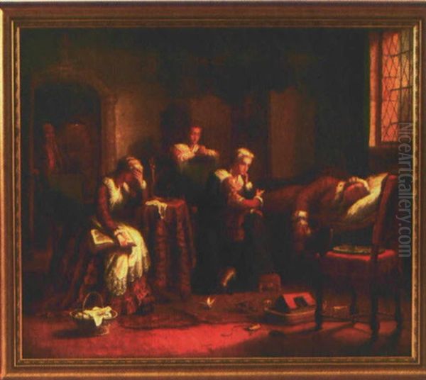 Der Schlafende Konig Ludwig Xvi Umgeben Von Seiner Familie In Gefangenschaft Im Tempel 1793 Oil Painting by Edward Matthew Ward