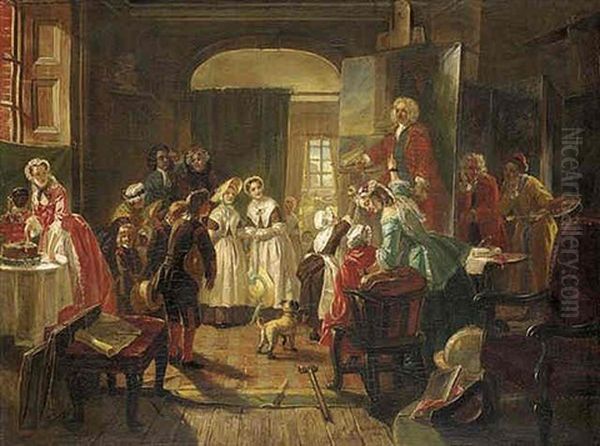 Hogarth's Studio, 1739.  Holiday Visit Of Foundlings To View The Portrait Of Captain Coram Oil Painting by Edward Matthew Ward