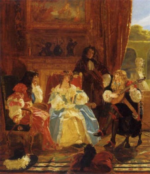 A Musician Serenading Charles Ii And Nell Gwynne As Witnessed By John Evelyn Oil Painting by Edward Matthew Ward