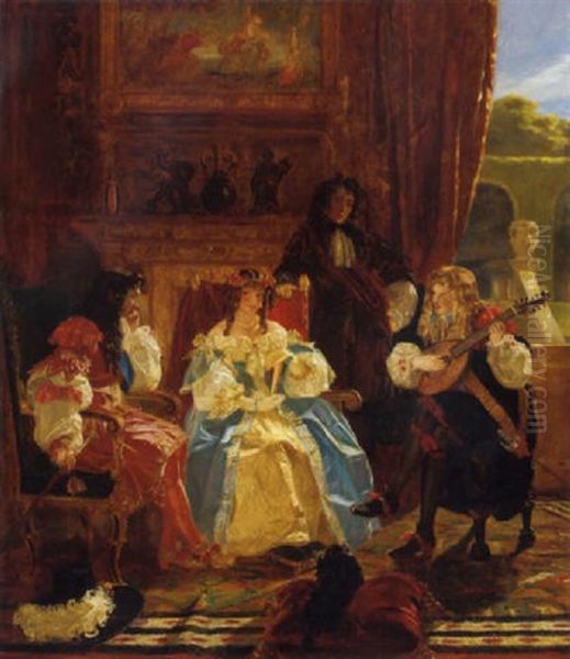 A Musician Serenading Charles Ii And Nell Gwynne As Witnessed By John Evelyn Oil Painting by Edward Matthew Ward