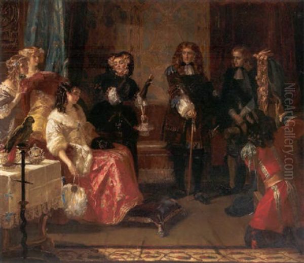 Grinling Gibbons' First Introduction To The Royal Court Oil Painting by Edward Matthew Ward