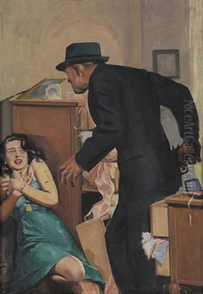 Break-in Oil Painting by Hugh J. Ward