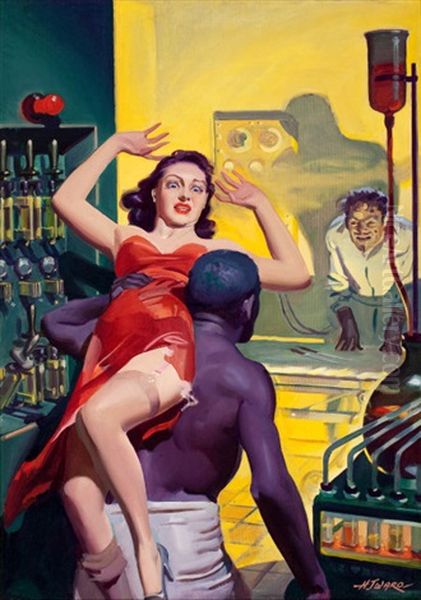 Through Fire (cover For Spicy Mystery Stories, February 1940) Oil Painting by Hugh J. Ward