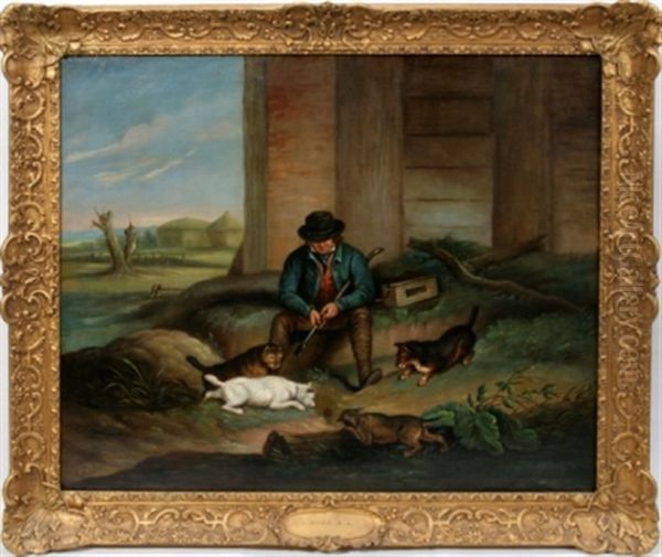 English Countryman With Dogs Oil Painting by J. Ward