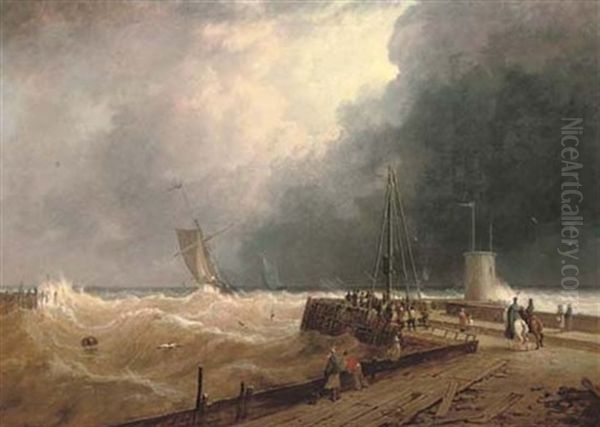 Hoisting The Storm Cones Oil Painting by J. Ward