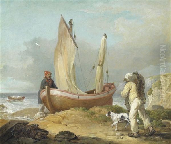 Fishermen With Their Boat Oil Painting by James Ward