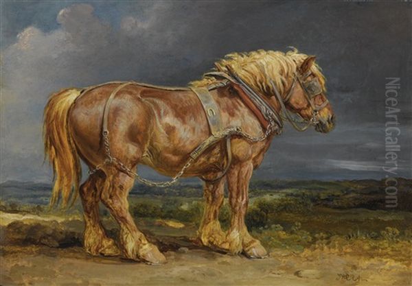 The Shire Horse Elephant In An Extensive Landscape Oil Painting by James Ward