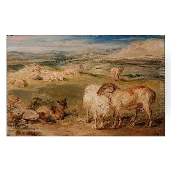 Sheep In Pastoral Landscape Oil Painting by James Ward