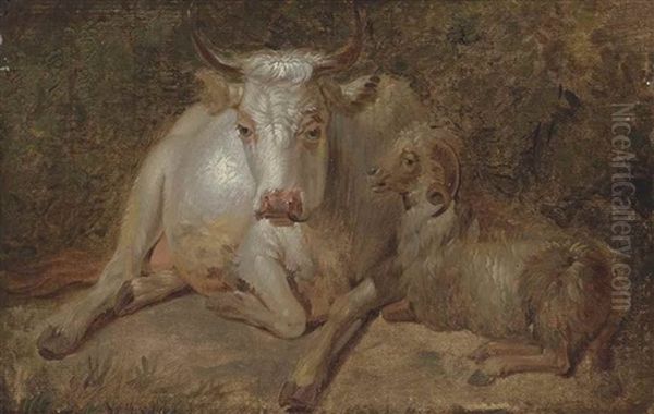 Study Of A Cow And A Sheep In A Woodland Clearing Oil Painting by James Ward