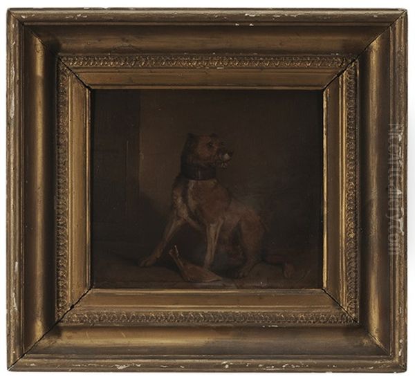 Terrier, In An Interior Oil Painting by Martin Theodore Ward