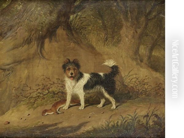 A Terrier In A Wood Oil Painting by Martin Theodore Ward