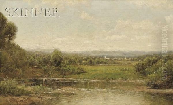 Landscape With Fisherman By A Pond Oil Painting by John Bunyan Bristol