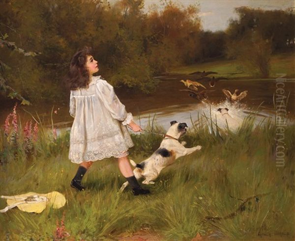 Chasing Ducks Oil Painting by Arthur Wardle