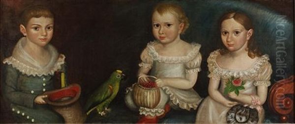 Portrait Of The Dana Children With Parrot Oil Painting by Thomas Ware