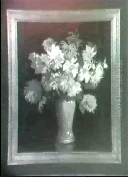 Still Life With Orange, White And Yellow Large Flowers In   Red Vase Oil Painting by John D. Wareham