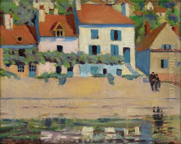 Waterfront, Semur, France Oil Painting by Laura Wheeler Waring