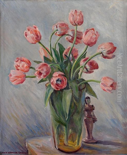 Untitled (still Life With Tulips And Figurine) Oil Painting by Laura Wheeler Waring