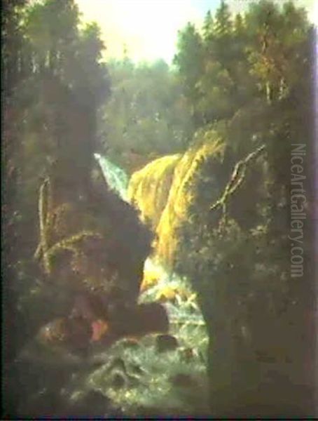 Wasserfall In Einer Felsschlucht Oil Painting by Simon Warnberger