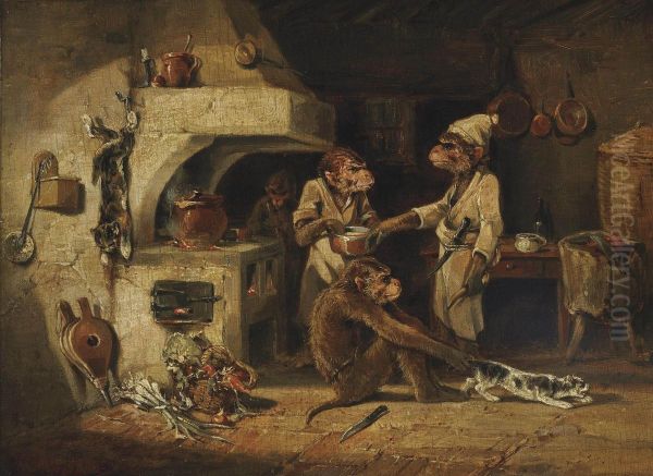 The Monkey's Kitchen Oil Painting by Edmund Bristow