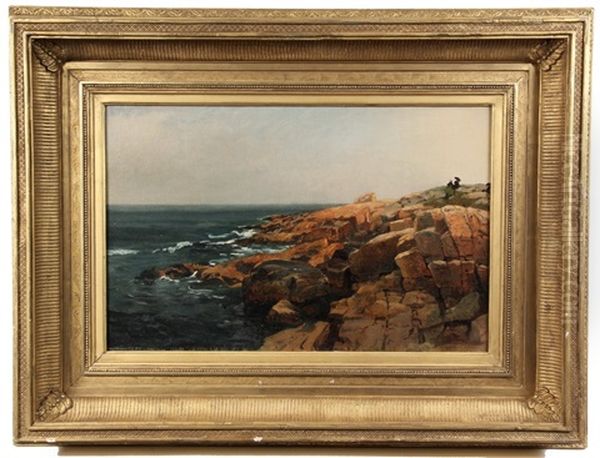 Rocky Coast With Two Women Oil Painting by Andrew W. Warren