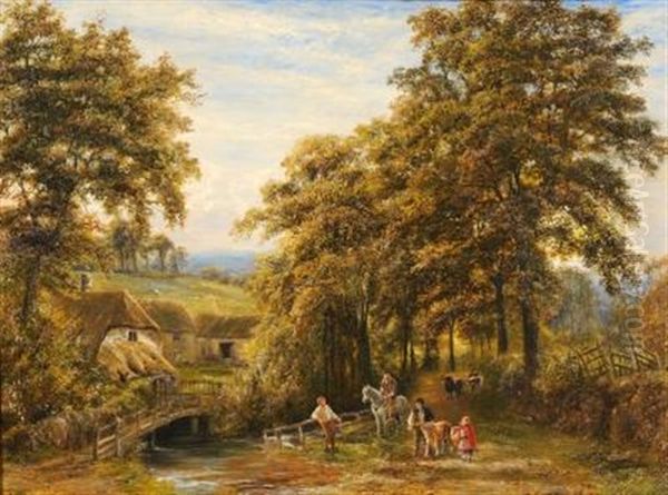 A Devonshire Valley Farm, Autumn Morning, Market Day Oil Painting by Edmund George Warren