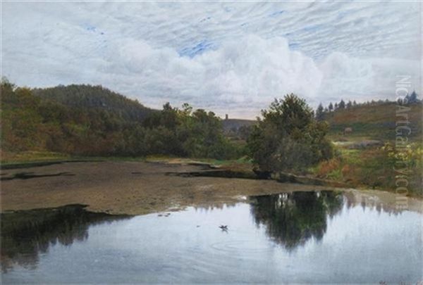 A River Landscape Oil Painting by Edmund George Warren