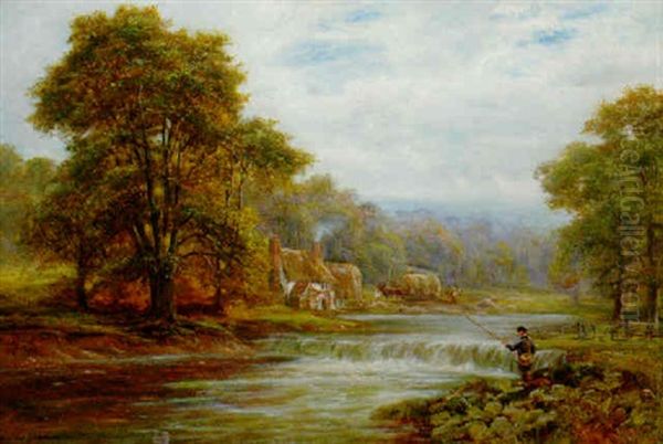 An Angler On The Bank Or A River Oil Painting by Edmund George Warren