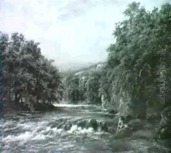 On The River Dart Near Holne Chase, Autumn Oil Painting by Edmund George Warren