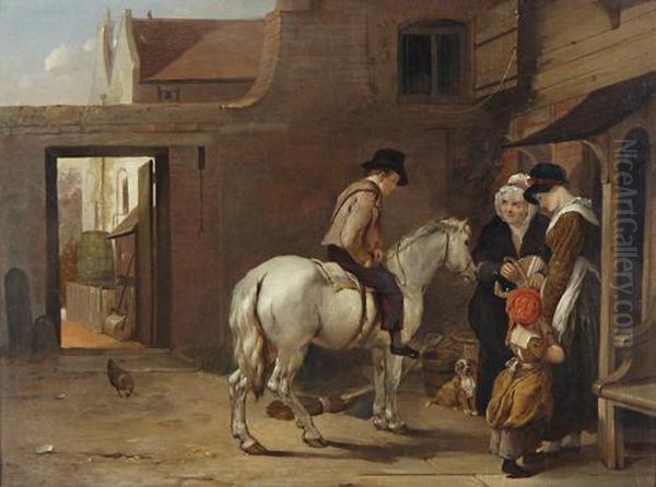 An Eton Courtyard Oil Painting by Edmund Bristow