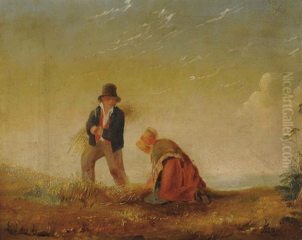 Tying Corn Oil Painting by Edmund Bristow